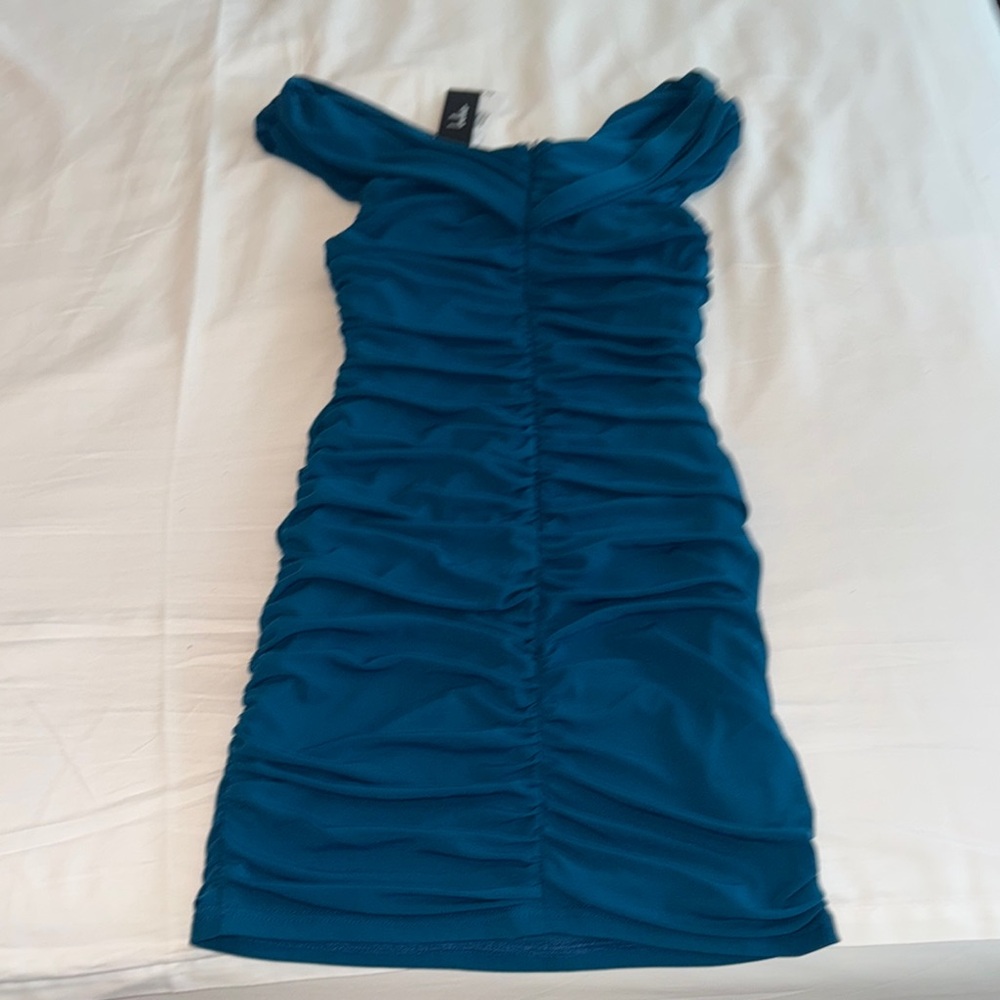 Lulu's Blue Ruched Mini Dress - Picture 3 of 7
